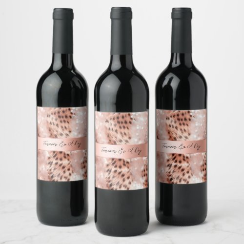 Glam Rose Gold Leopard Wedding Wine Label