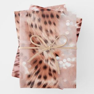 Glam Rose Gold Leopard Wedding Wrapping Paper Sheets