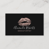 Glam Rose Gold Lips Makeup Artist Plain Black Business Card (Front)