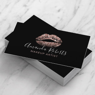 Glam Rose Gold Lips Makeup Artist Plain Black Business Card
