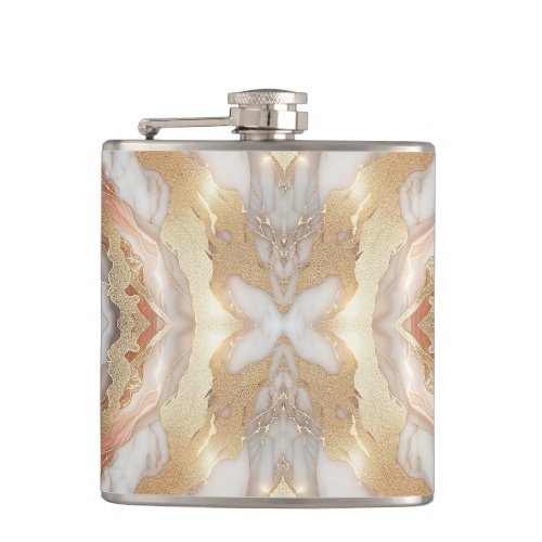 Glam Rose Gold Luxurious Trendy Marble Butterfly Flask