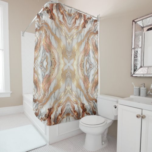 Glam Rose Gold Luxurious Trendy Marble Butterfly Shower Curtain