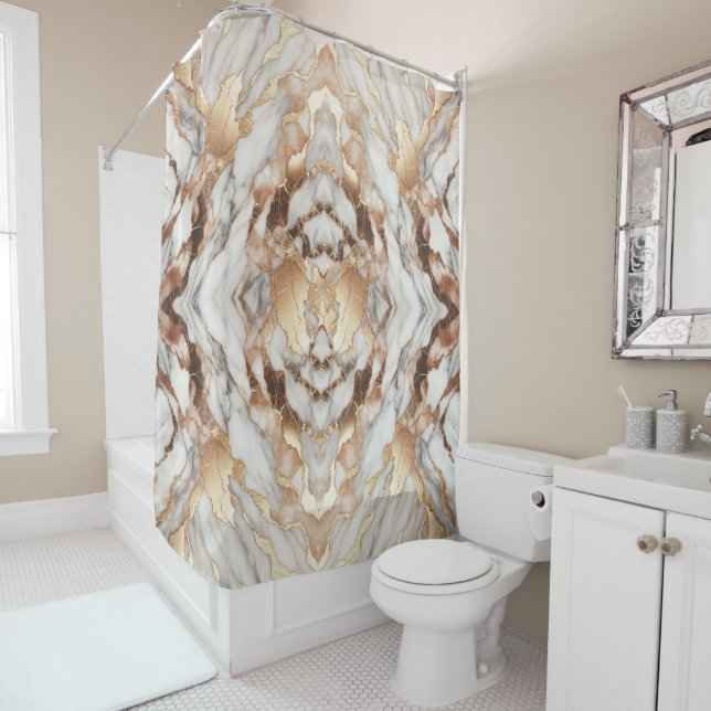 Glam Rose Gold Luxurious Trendy Marble  Shower Curtain (In Situ)