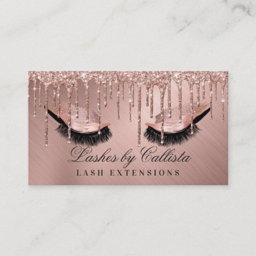 Glam Rose Gold Metallic Glitter Drips Lashes Eyes Business Card