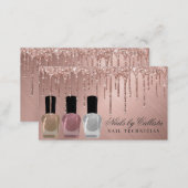 Glam Rose Gold Metallic Glitter Drips Nail Polish Business Card (Front/Back)