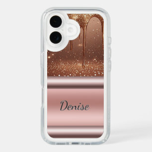 💖 Glam Rose Gold Name Art  Glitter Drip Custom iPhone 16 Case