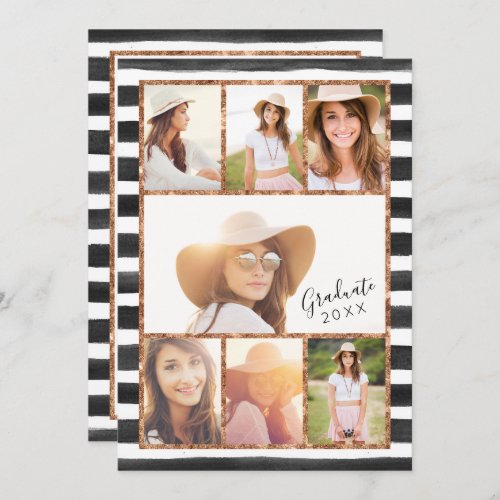 Glam Rose Gold Photo Collage Graduation Invitation