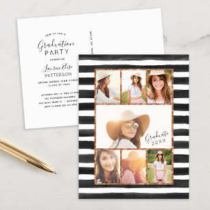 Glam Rose Gold Photo Collage Graduation Invitation Postcard