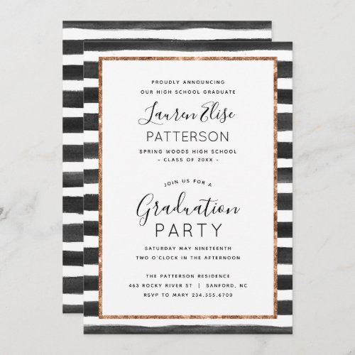 Glam Rose Gold Photo Graduation Party Invitation