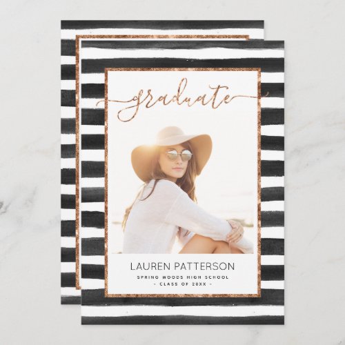 Glam Rose Gold Photo Graduation Party Invitation