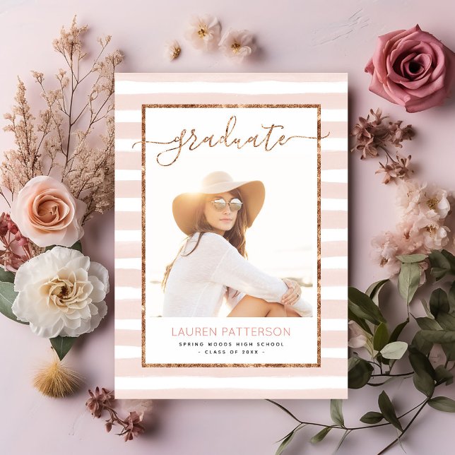 Glam Rose Gold Photo Graduation Party Invitation (Creator Uploaded)