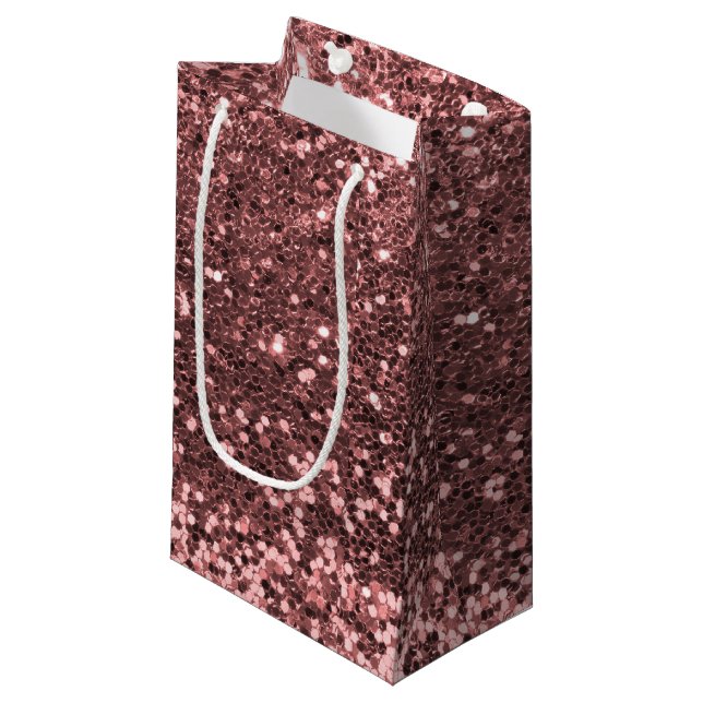 Glam Rose Gold Pink Faux Glitter Print Sparkles Small Gift Bag (Front Angled)