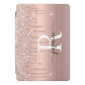 Glam Rose Gold Pink Glitter Drips Monogram Script iPad Pro Cover (Front)
