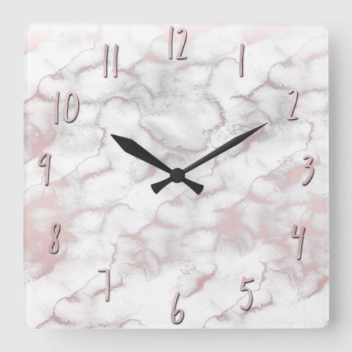 Glam Rose Gold Pink Marble Trendy Square Wall Clock