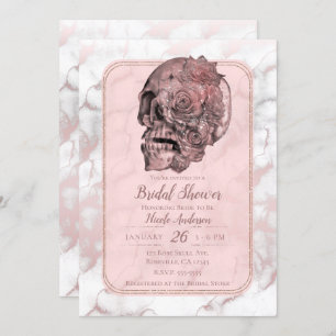 Glam Rose Gold Pink Skull Marble Bridal Shower Invitation
