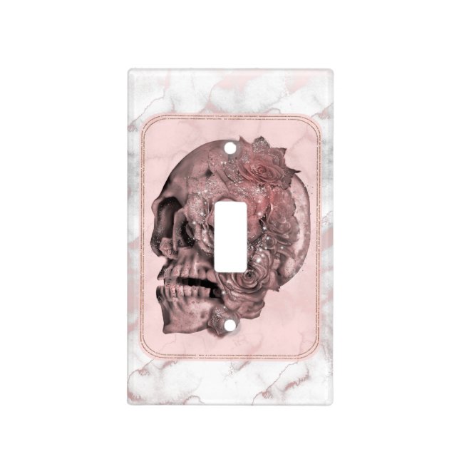 Glam Rose Gold Pink Skull Marble Light Switch Cover (Front)