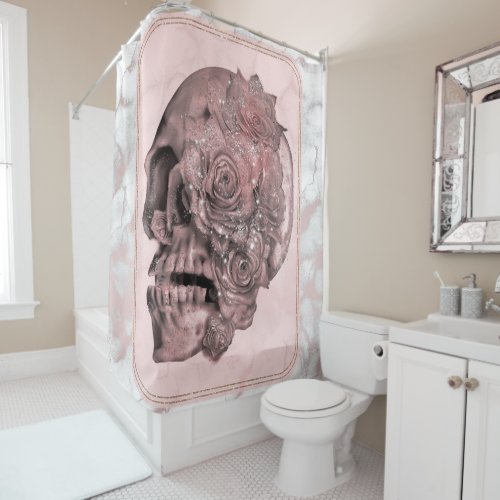 Glam Rose Gold Pink Skull Marble Shower Curtain