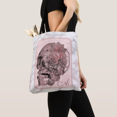 Glam Rose Gold Pink Skull Marble Tote Bag