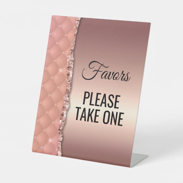 Glam Rose Gold Ripped Glitter Metallic Favors Sign (Front)