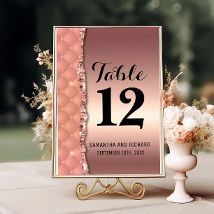 Glam Rose Gold Ripped Glitter Metallic Table Number
