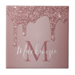 Glam Rose Gold Sparkle Glitter Drips Monogram Ceramic Tile<br><div class="desc">Girly Rose Gold Sparkle Glitter Drips Monogram Ceramic Ornament with fashion faux blush pink/rose gold glitter drips on a chic background with your custom monogram and name. Great for small gifts or for anyone who loves the luxury glam lifestyle. Perfect for your luxury aesthetic! You're dripping in luxury - show...</div>
