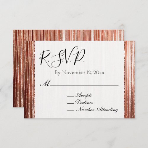 Glam Rose Gold Sparkle Stripes Wedding RSVP Enclosure Card