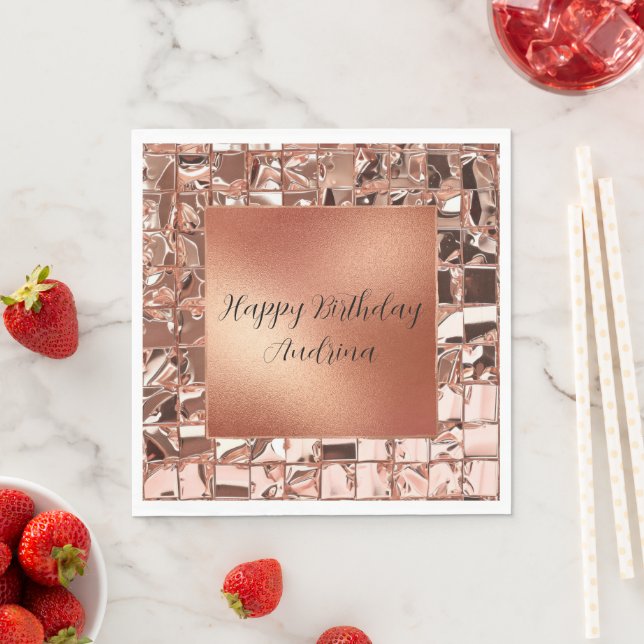 Glam Rose Gold Squares Foil Look Napkins (Insitu)