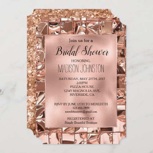 Glam Rose Gold Squares Glitter Bridal Shower Invitation