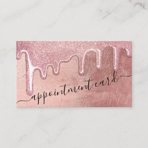 Glam Rose Gold Thick Glitter Drips Appointment Business Card