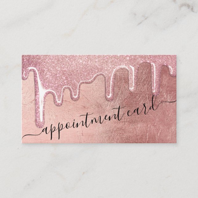 Glam Rose Gold Thick Glitter Drips Appointment Business Card (Front)
