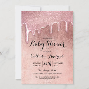 Glam Rose Gold Thick Glitter Drips Baby Shower Invitation