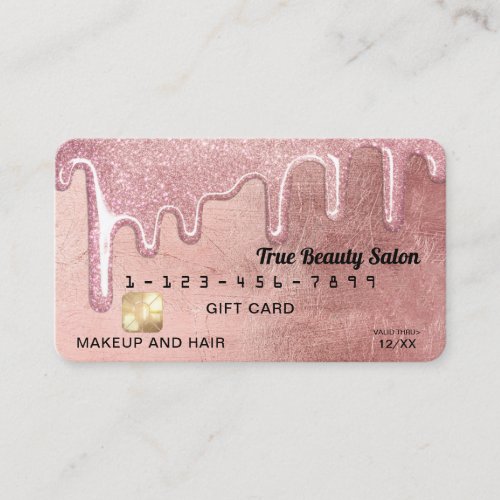 Glam Rose Gold Thick Glitter Drips Gift Credit Business Card