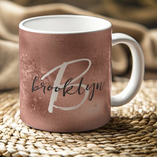 Glam Rose Gold Trendy Script Monogram Coffee Mug