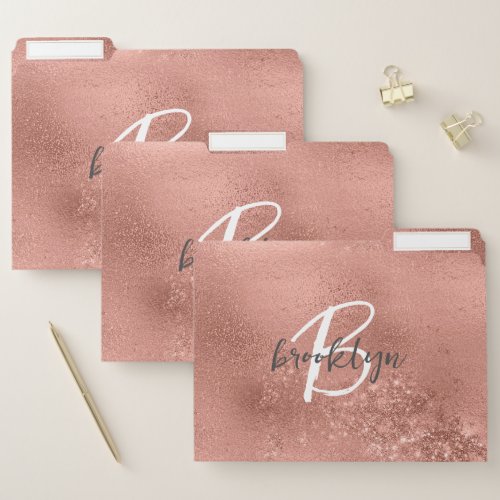 Glam Rose Gold Trendy Script Monogram File Folder