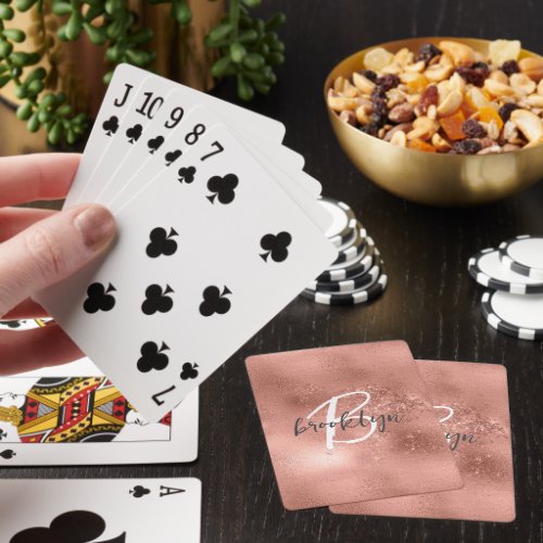 Glam Rose Gold Trendy Script Monogram Poker Cards