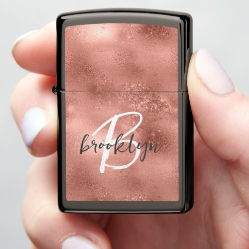 Glam Rose Gold Trendy Script Monogram Zippo Lighter