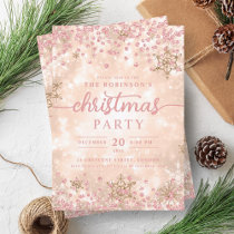 Glam Rose Gold Winter Snow Diamonds Christmas  Invitation
