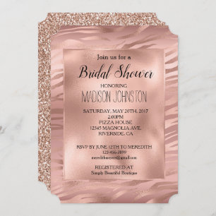 Glam Rose Gold Zebra Glitter Invitation