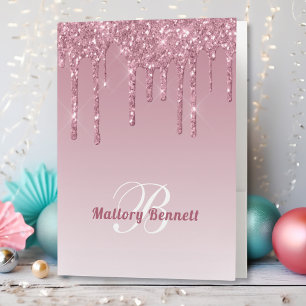Glam Rose Pink Sparkly Drip Glitter Pocket Folder