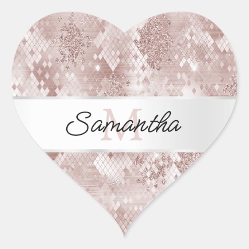 Glam Rose White Silver Snake Monogram Heart Sticker