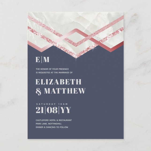 Glam Rosegold DECO Wedding Invite Modern Chic (Front)