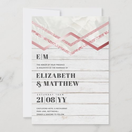 Glam Rosegold DECO Wedding Invite Modern Chic