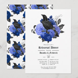 Glam Royal Blue Raven Gothic Rehearsal Dinner Invitation