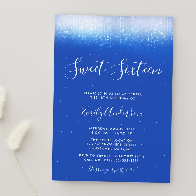 Glam Royal Blue Sweet 16 Invitation (Creator Uploaded)