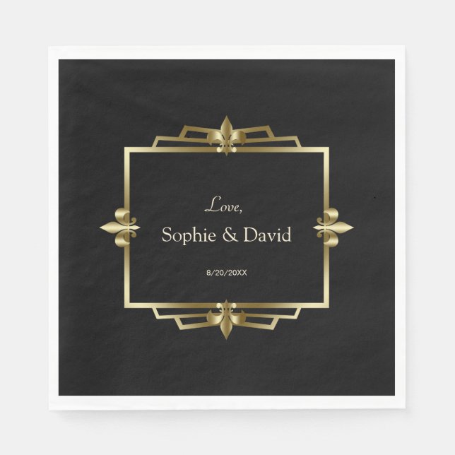 Glam Royal Gold Black Art Deco 20s Wedding Napkins (Front)