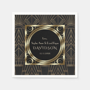 Glam Royal Gold Black Art Deco 20s Wedding Napkins