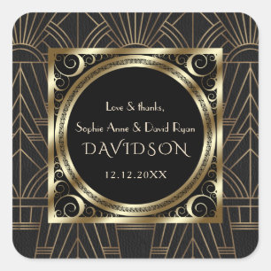 Glam Royal Gold Black Art Deco 20s Wedding Square Sticker