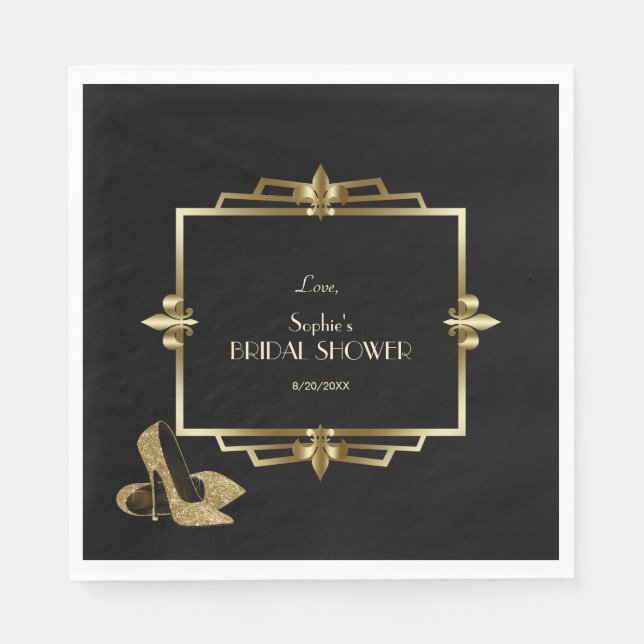 Glam Royal Gold Black Art Deco Bridal Shower Napkins (Front)