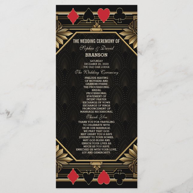Glam Royal Gold Black Casino Poker Wedding  Program (Front)