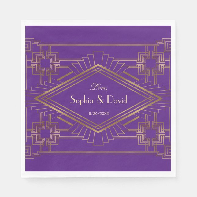 Glam Royal Purple Gold Great Gatsby Wedding Napkins (Front)